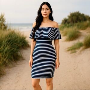 Styles Off Shoulder Striped Dress - Size M